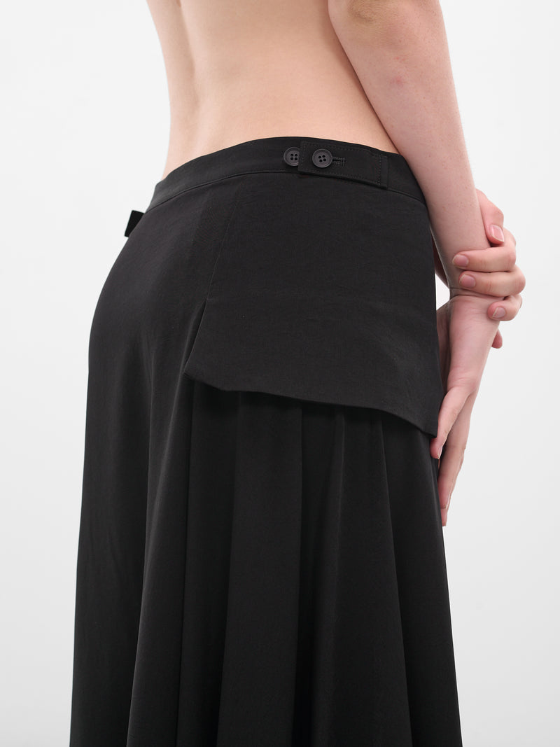 Black Flared Skirt Drape Trousers (FL-P64-500-1-BLACK)