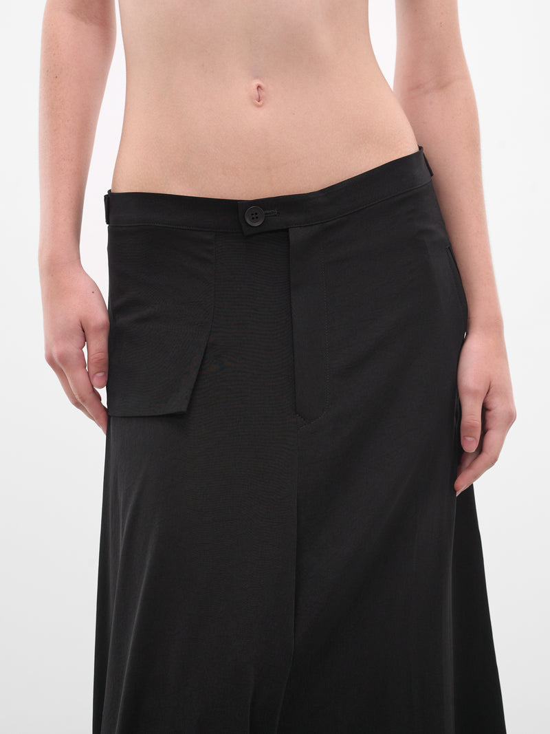 Black Flared Skirt Drape Trousers (FL-P64-500-1-BLACK)
