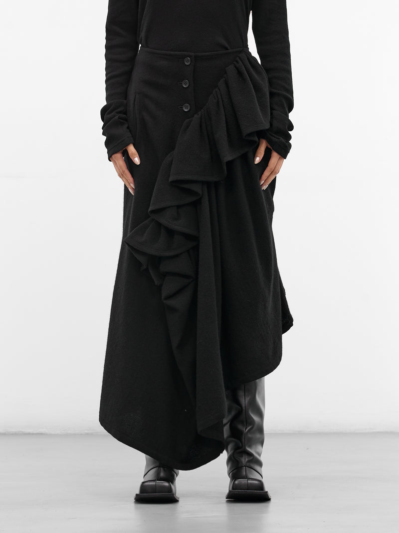 Black Gathered Flannel Maxi Skirt (FL-S03-111-BLACK)