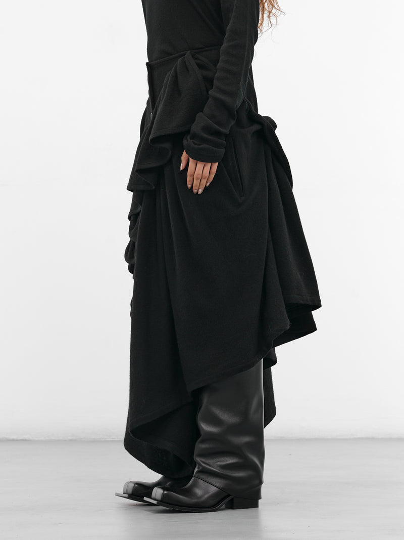 Black Gathered Flannel Maxi Skirt (FL-S03-111-BLACK)