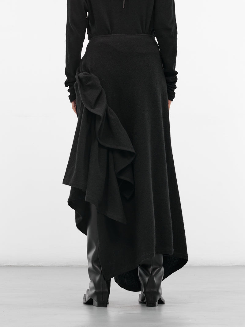 Black Gathered Flannel Maxi Skirt (FL-S03-111-BLACK)