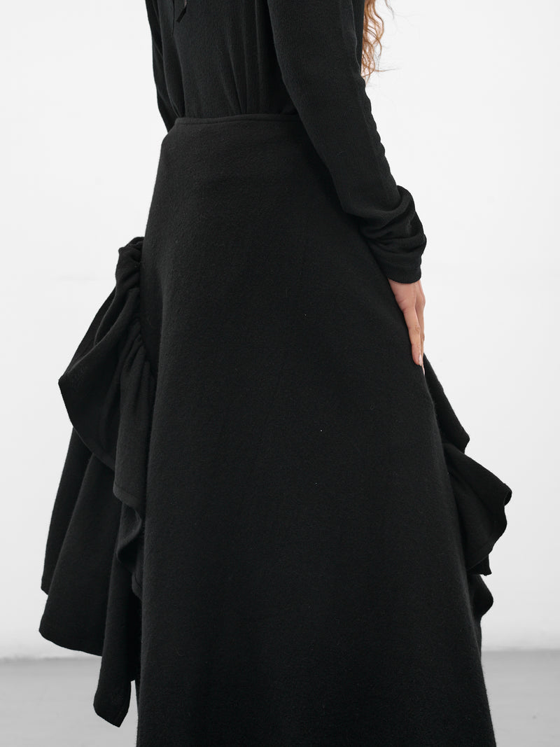 Black Gathered Flannel Maxi Skirt (FL-S03-111-BLACK)