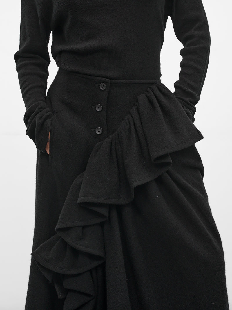 Black Gathered Flannel Maxi Skirt (FL-S03-111-BLACK)