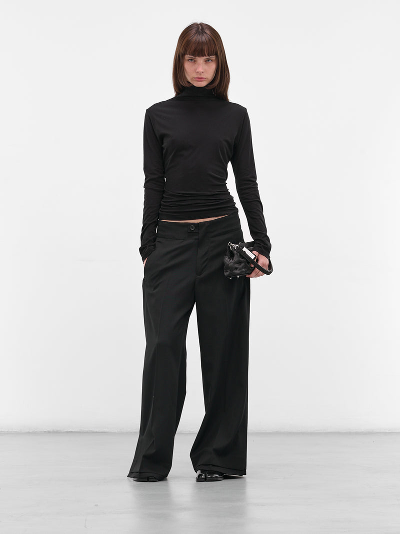 Black Gabardine Vent Wide Trousers (FL-P62-100-1-BLACK)