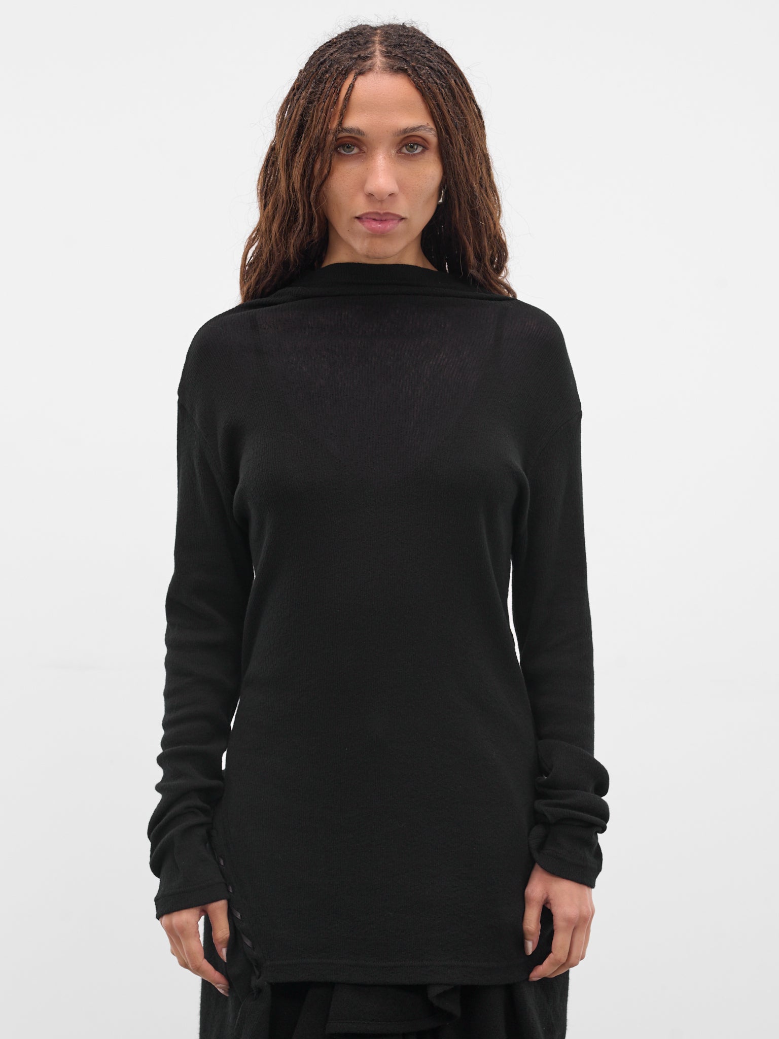 Black Cotton Lacing Sweater (FL-T47-076-BLACK)