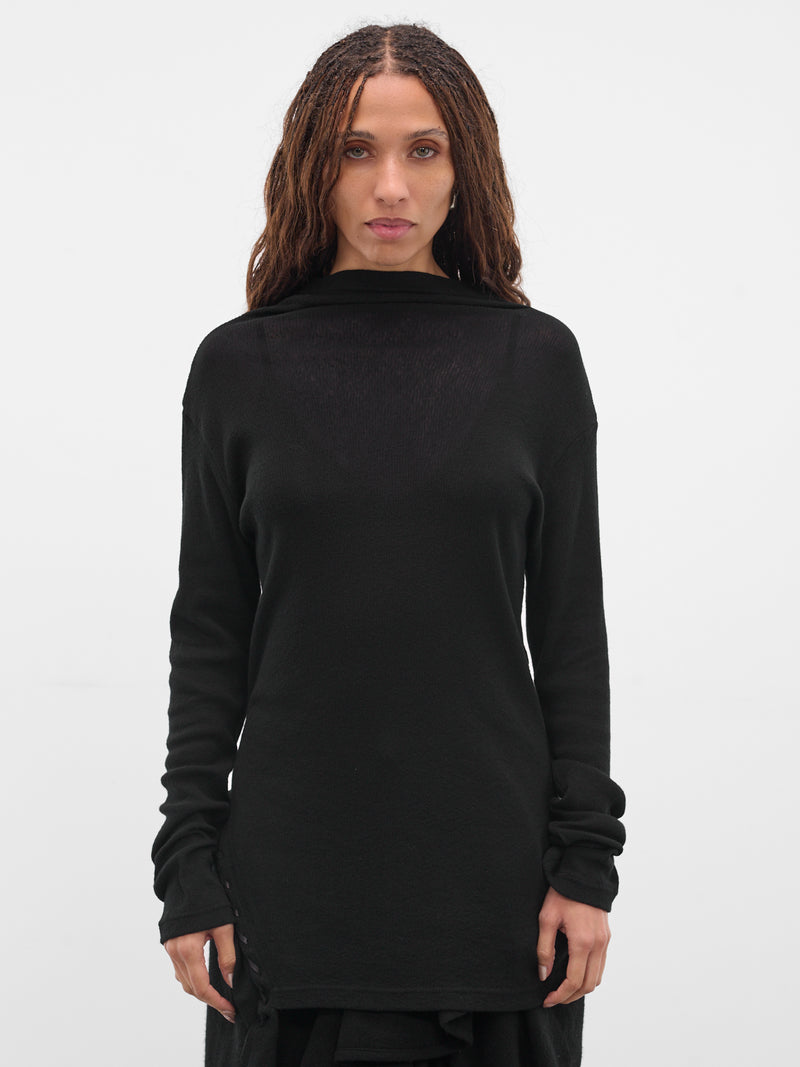 Black Cotton Lacing Sweater (FL-T47-076-BLACK)