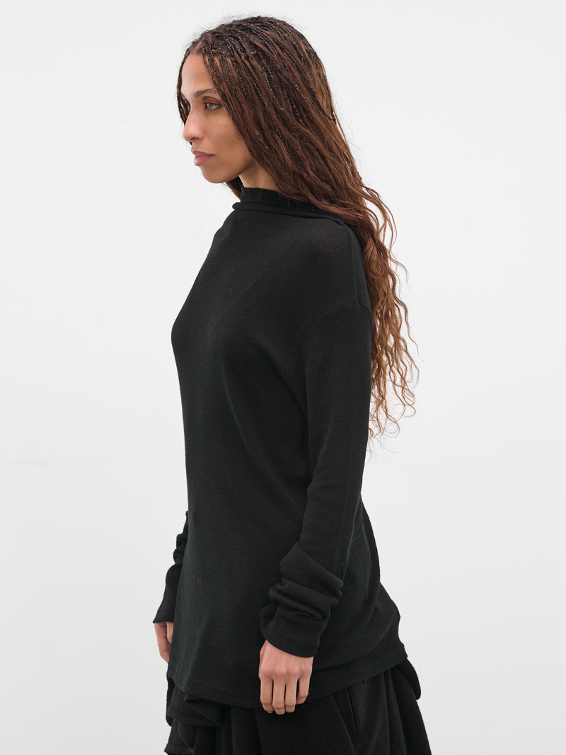 Black Cotton Lacing Sweater (FL-T47-076-BLACK)