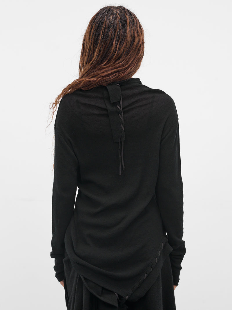 Black Cotton Lacing Sweater (FL-T47-076-BLACK)