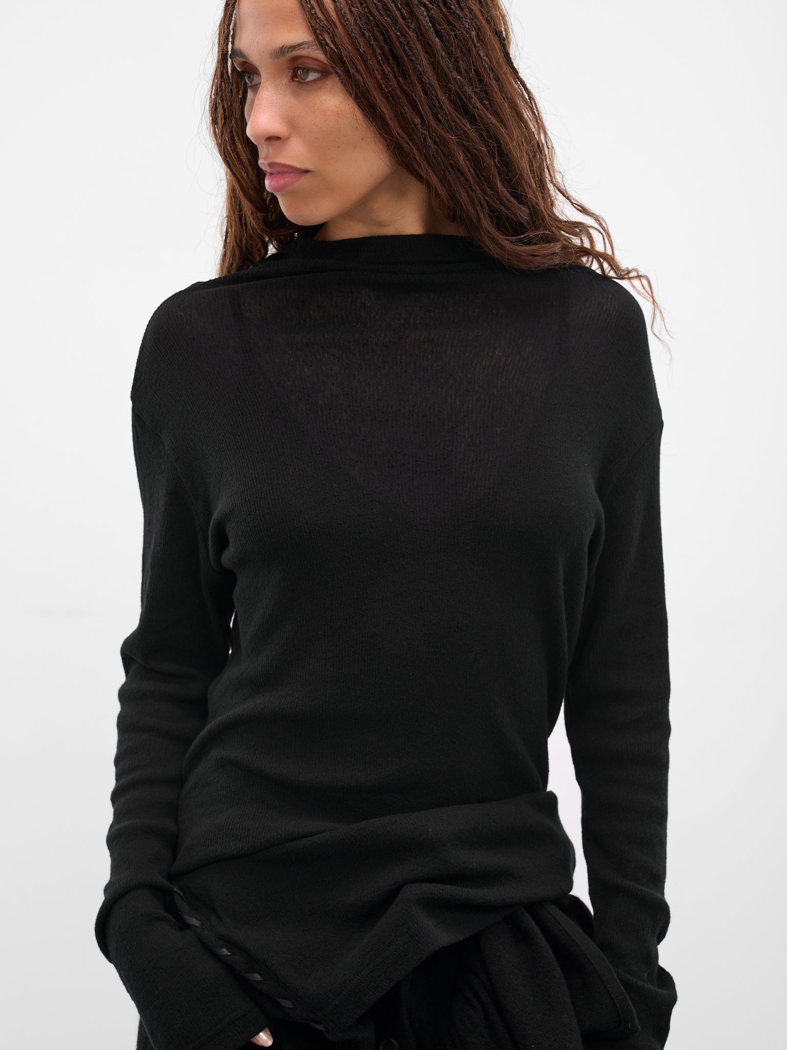 Black Cotton Lacing Sweater (FL-T47-076-BLACK)
