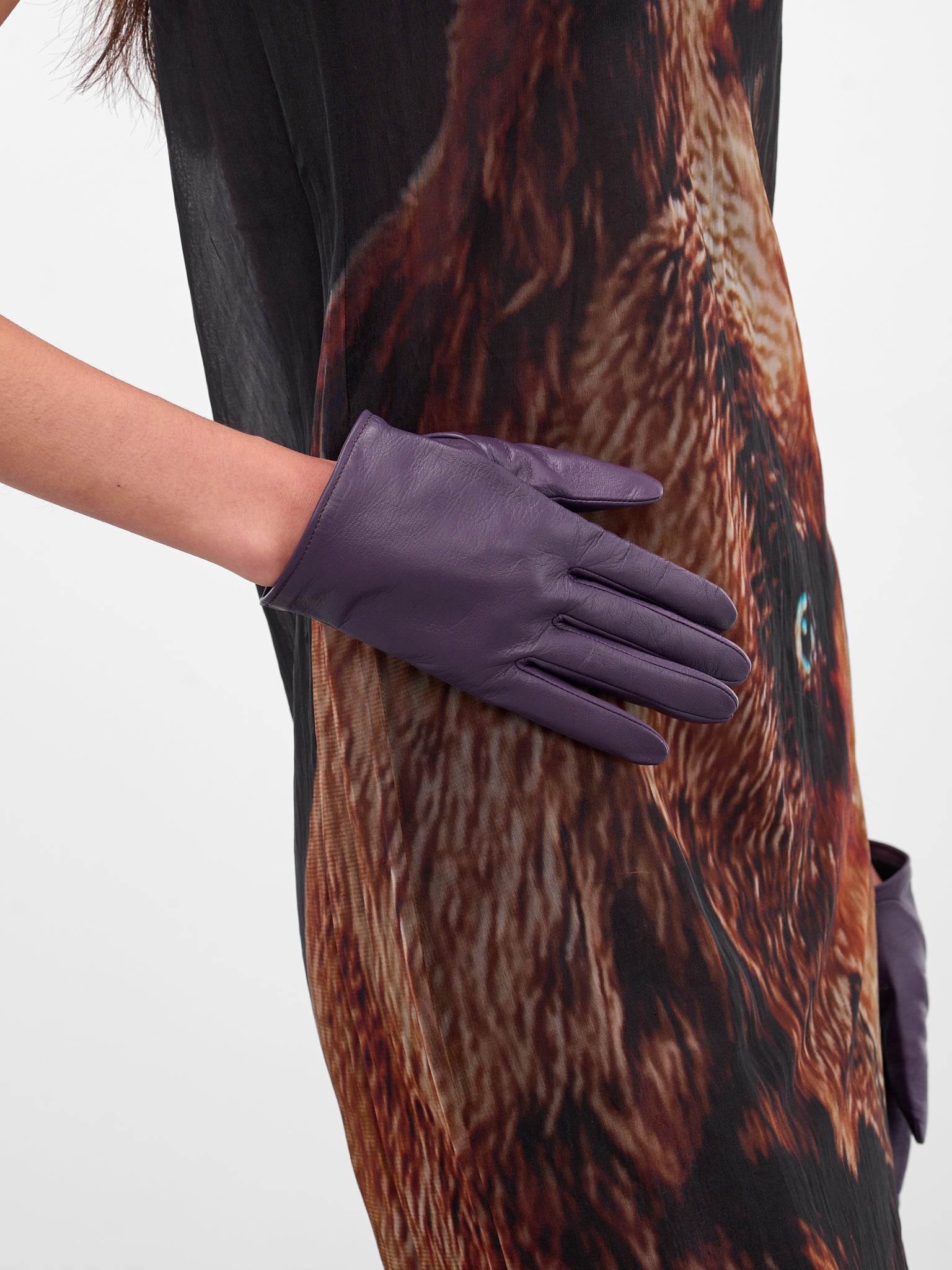Purple Lamb Leather Short Gloves (FL-W01-771-3-DARK-PURPLE)