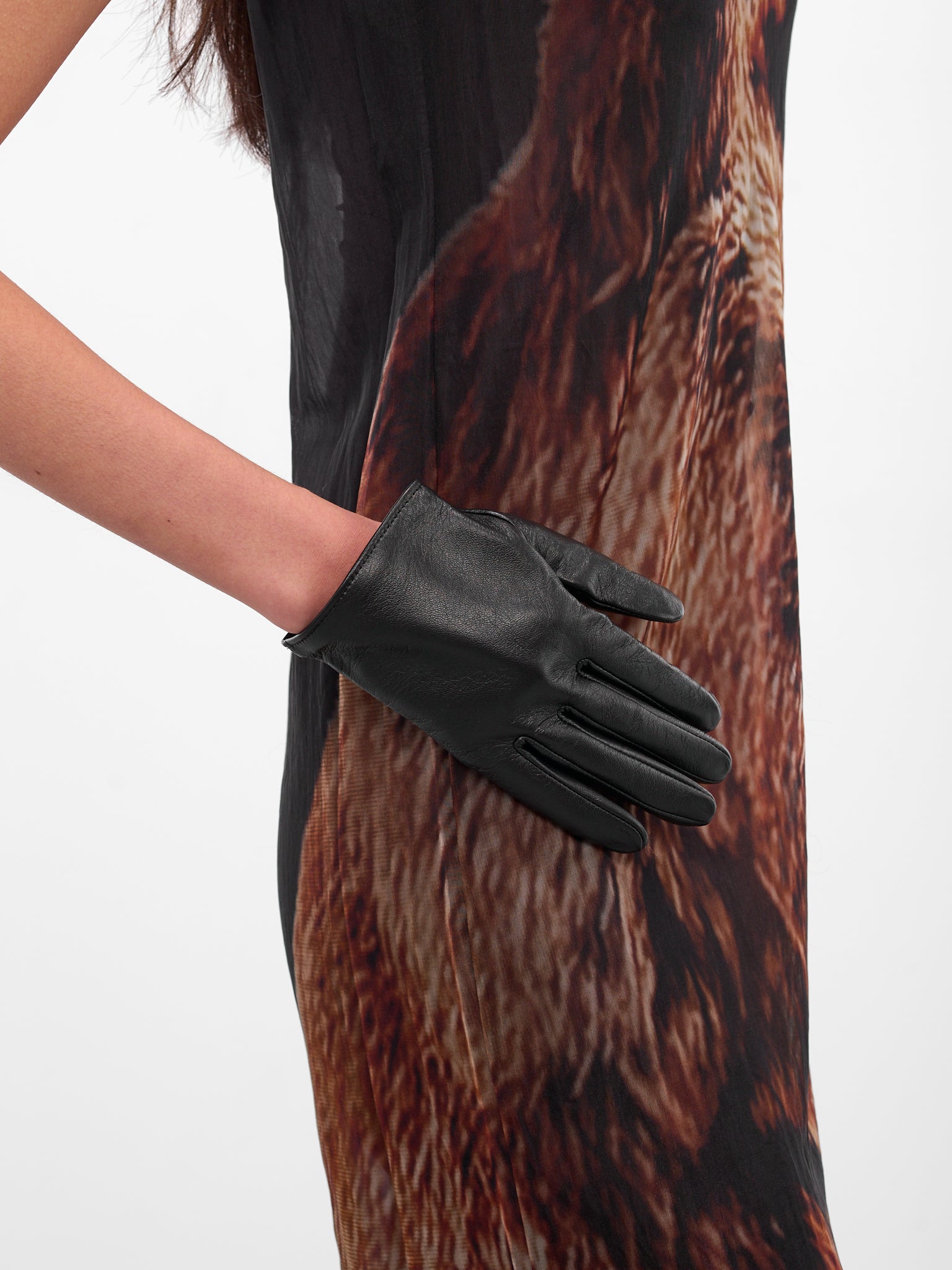 Black Lamb Leather Short Gloves (FL-W01-771-4-BLACK)