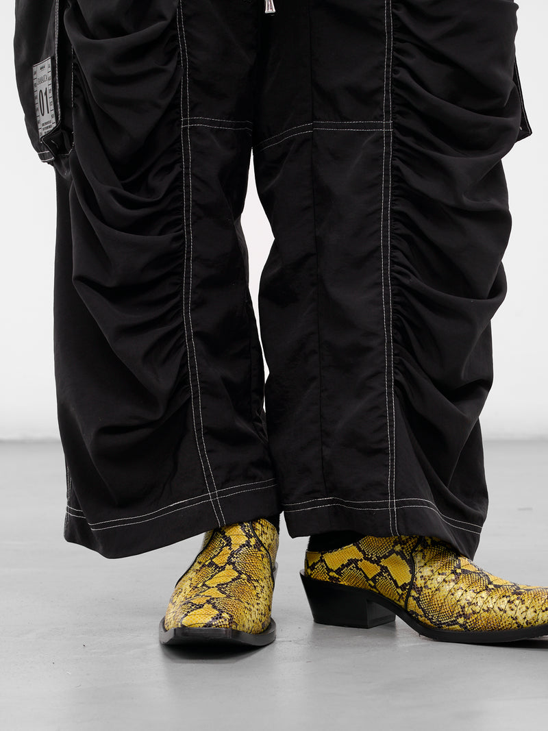 Black Nylon Ruched Cargo Pants (FLAW25MWCRGPT-BLACK)