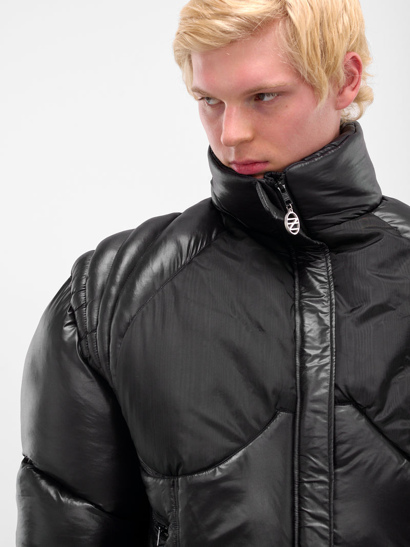 Black Moire Nylon Puffer Jacket (FLAW25MWMRJCKT-BLACK)
