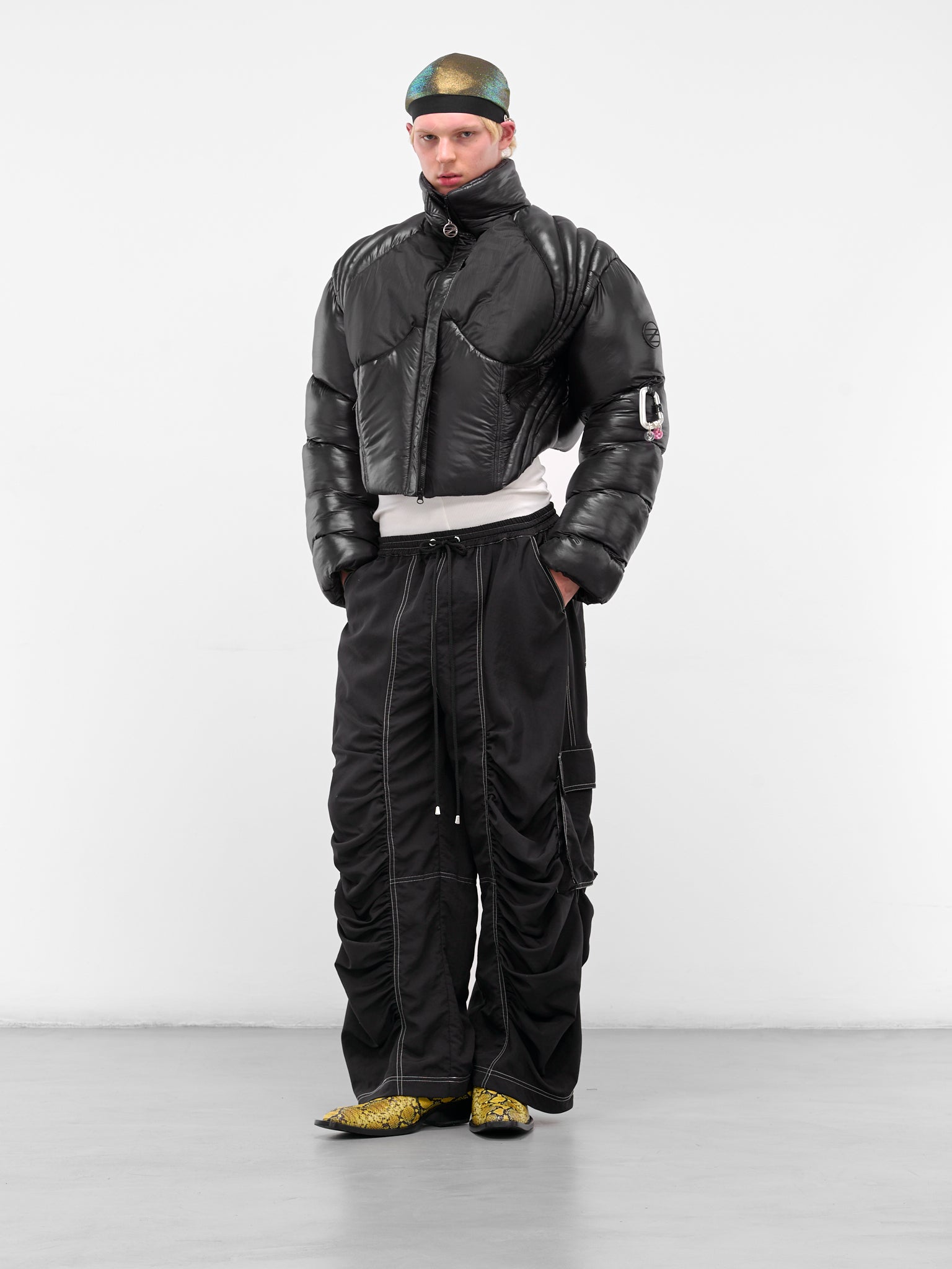 Black Moire Nylon Puffer Jacket (FLAW25MWMRJCKT-BLACK)