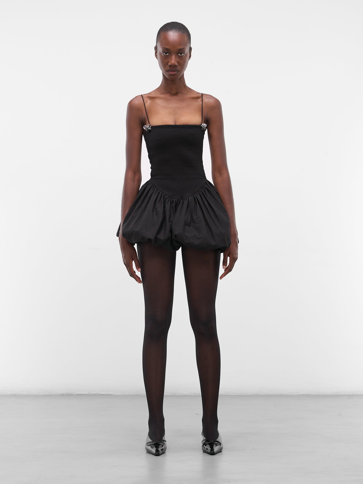 Black Poplin Balloon Mini Dress (FLAW25WWBLMDRS-BLACK)