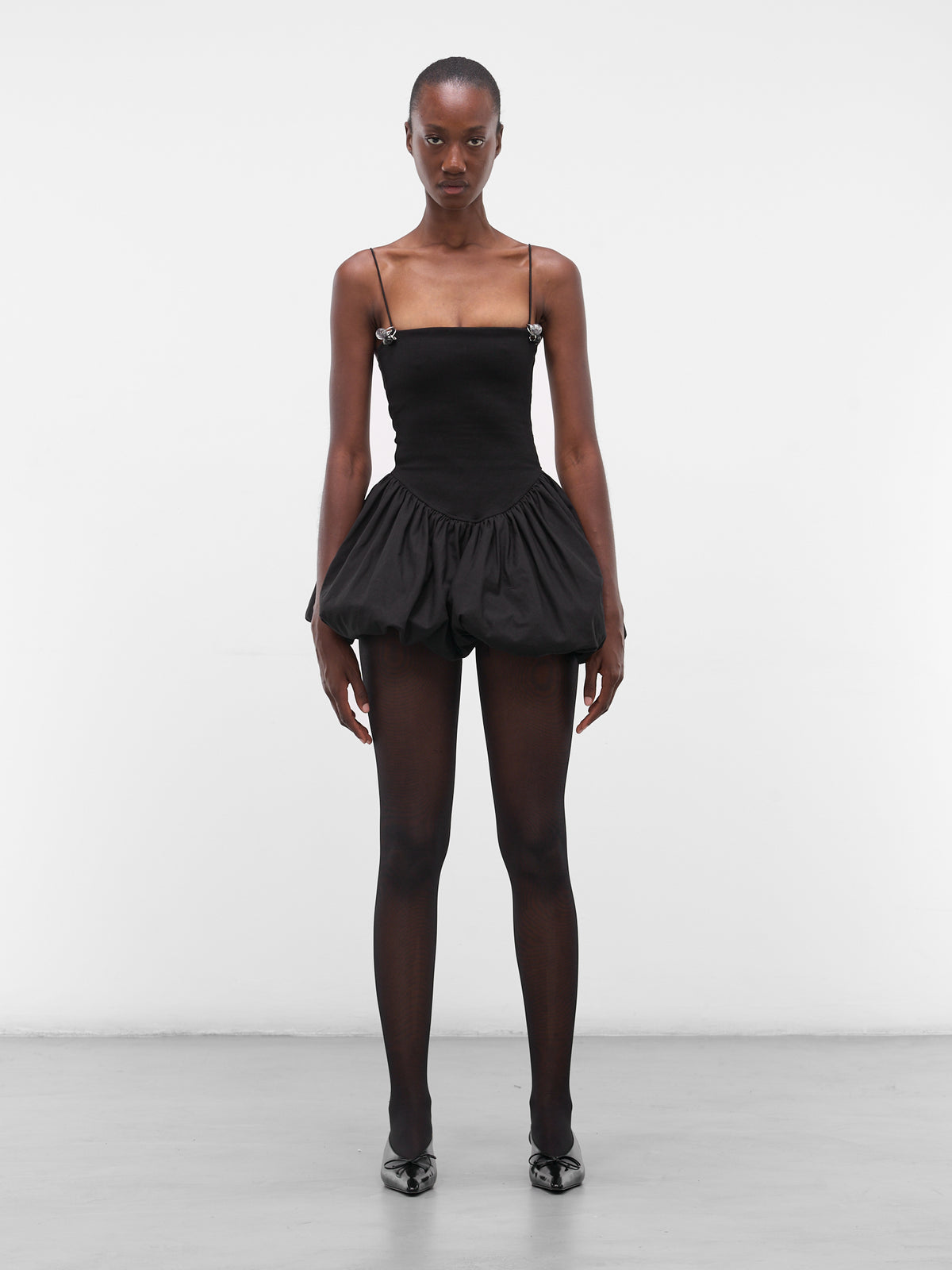 Black Poplin Balloon Mini Dress (FLAW25WWBLMDRS-BLACK)