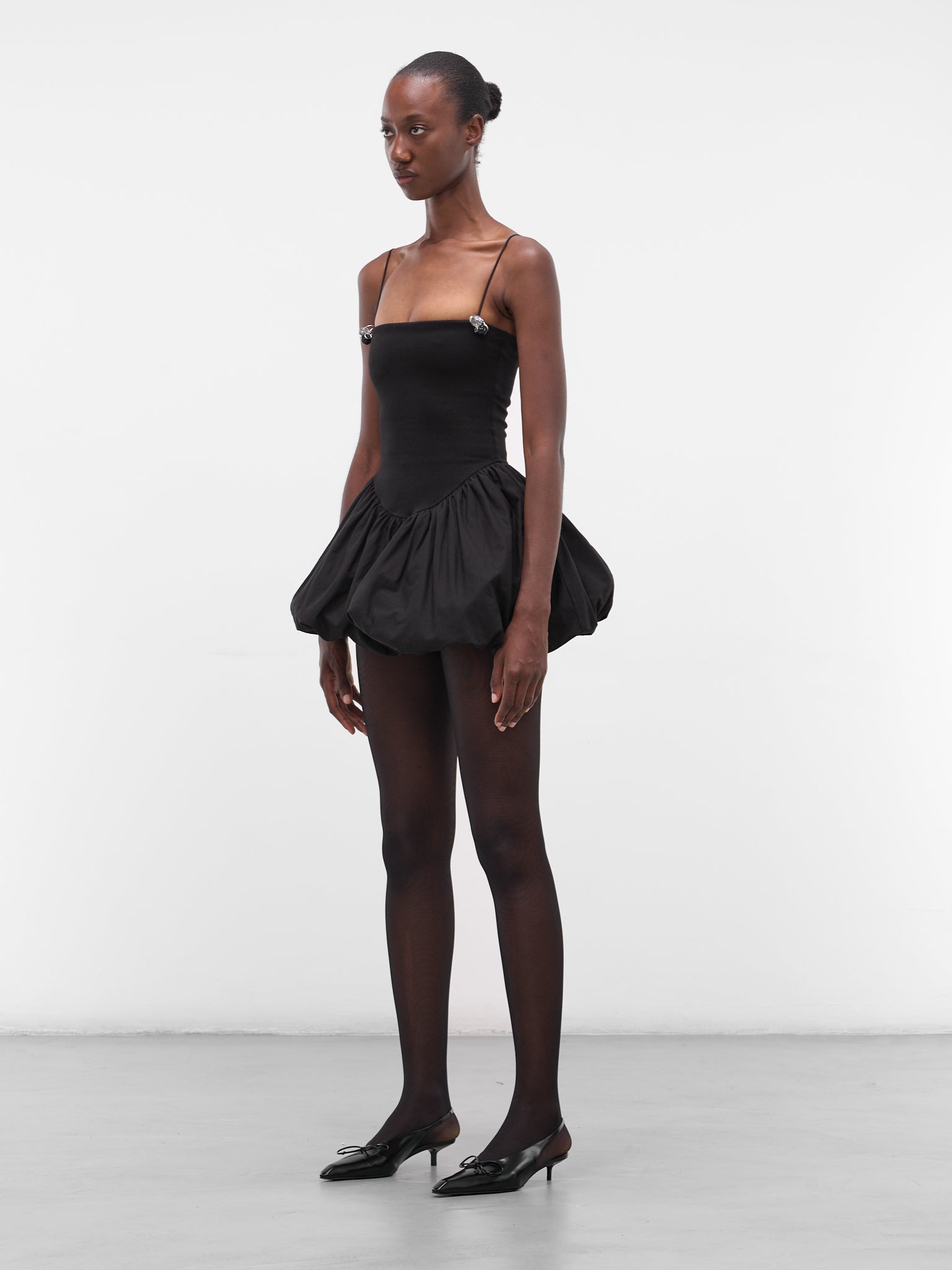 Black Poplin Balloon Mini Dress (FLAW25WWBLMDRS-BLACK)