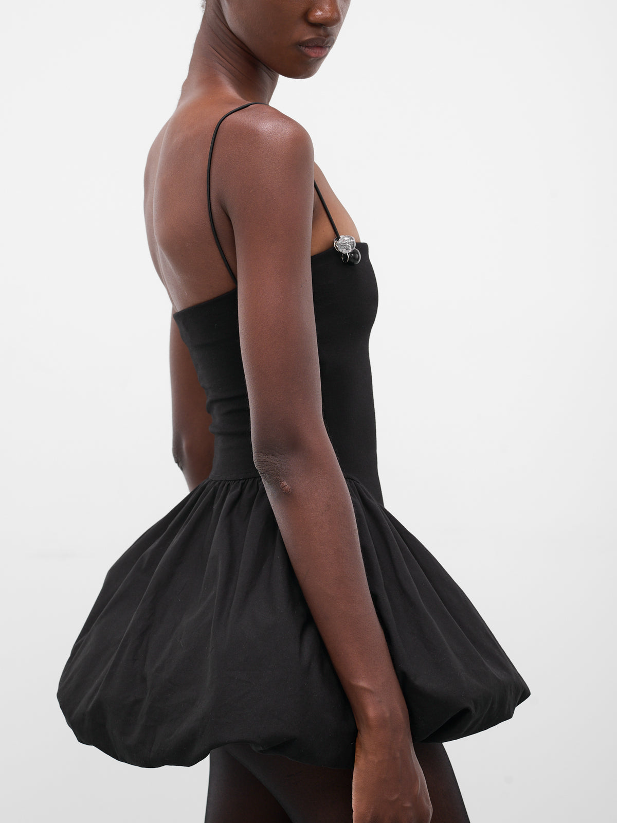 Black Poplin Balloon Mini Dress (FLAW25WWBLMDRS-BLACK)