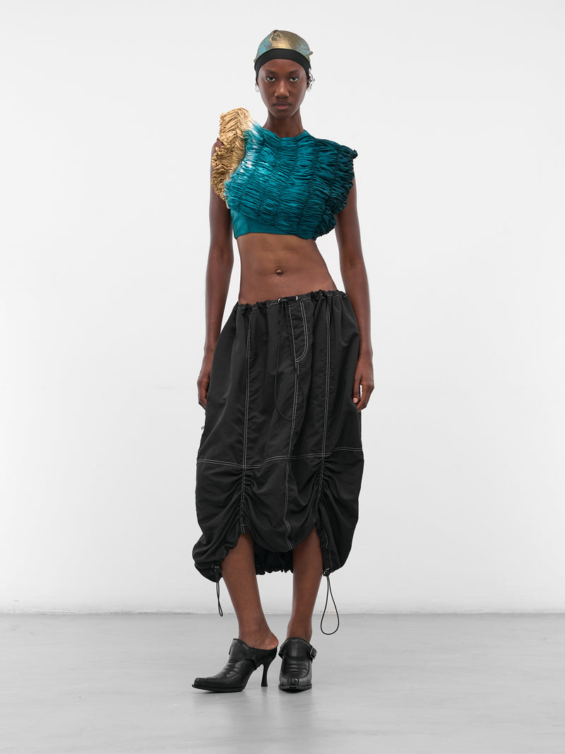 Black Nylon Ruched Cargo Skirt (FLAW25WWCRGSKT-BLACK)