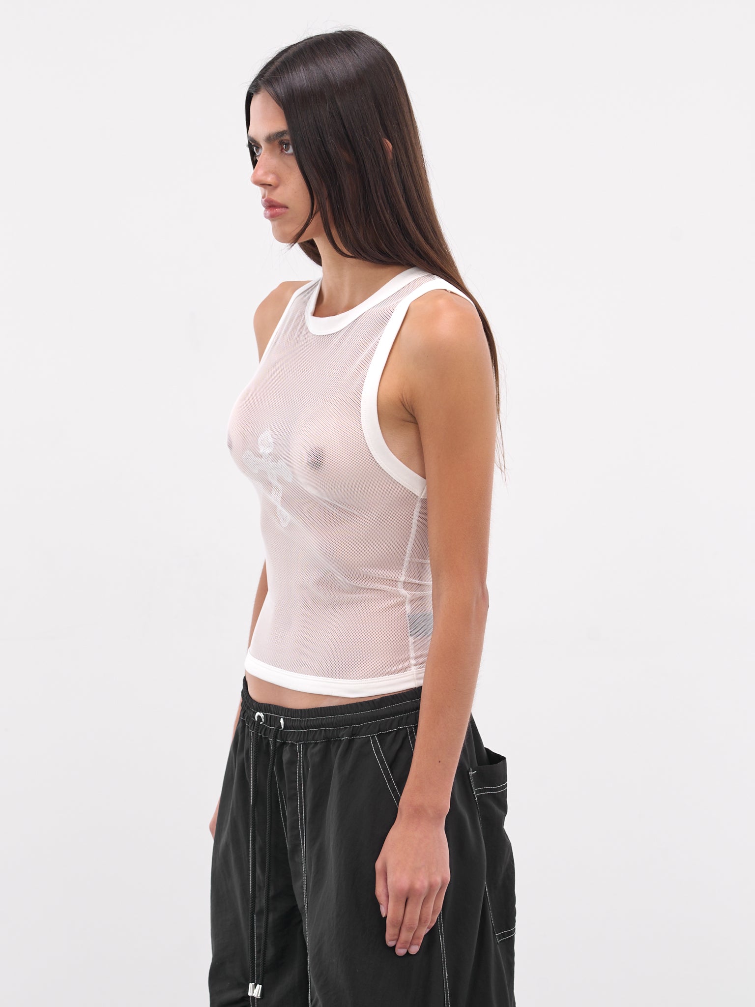 White Mesh Cross Tank Top (FLAW25WWMCTP-WHITE)