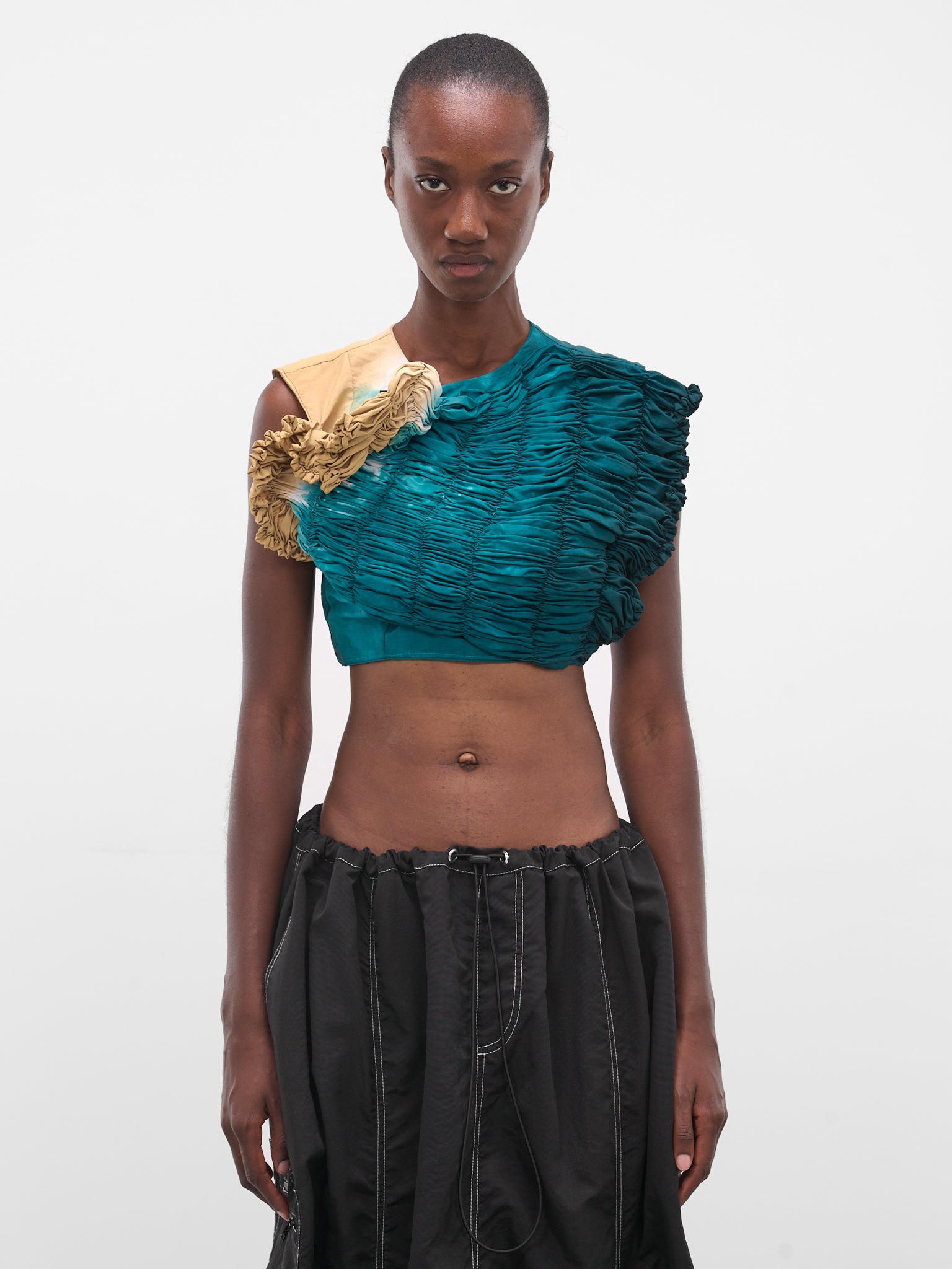 Nylon Dyed Sculptural Ruched Top (FLAW25WWRCHCT-TURQUOISE)