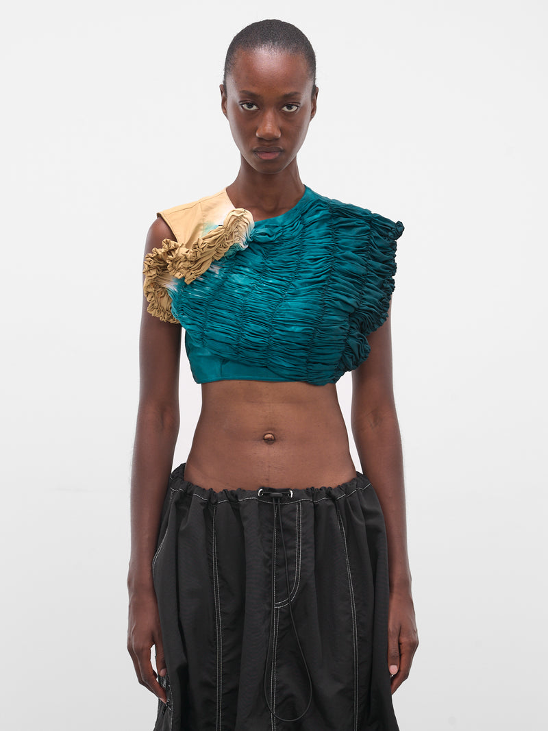 Nylon Dyed Sculptural Ruched Top (FLAW25WWRCHCT-TURQUOISE)