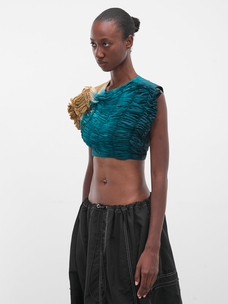 Nylon Dyed Sculptural Ruched Top (FLAW25WWRCHCT-TURQUOISE)