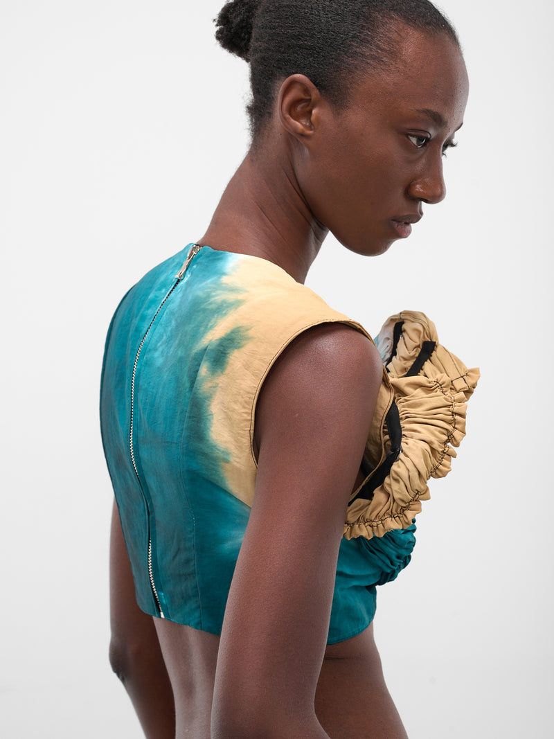 Nylon Dyed Sculptural Ruched Top (FLAW25WWRCHCT-TURQUOISE)