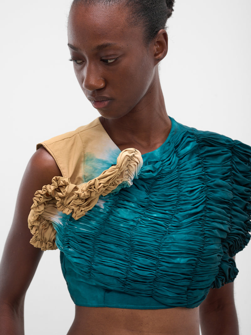Nylon Dyed Sculptural Ruched Top (FLAW25WWRCHCT-TURQUOISE)