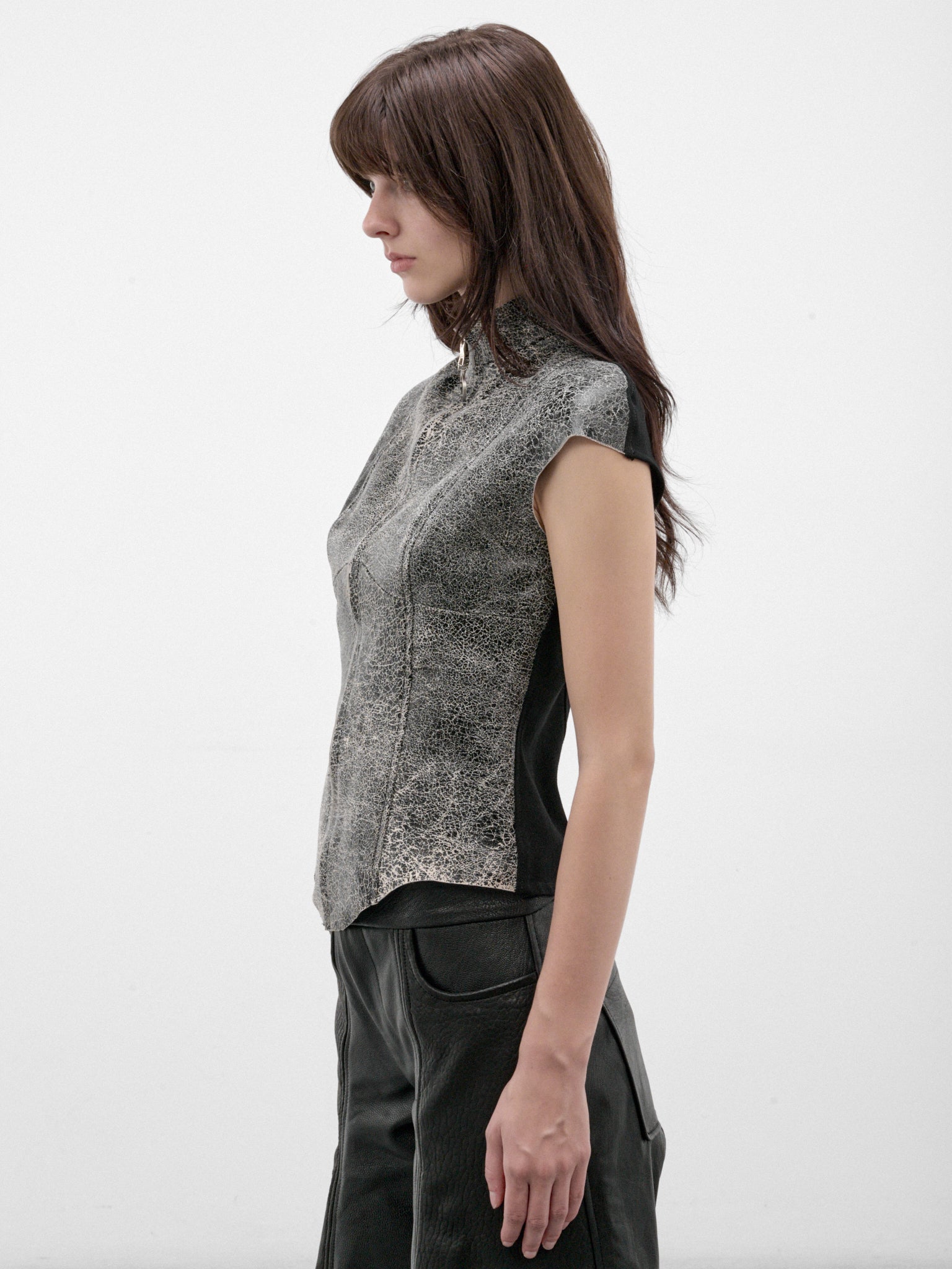 Gray Leather Fitted Zip Top (FLAW26CRCKLTP-CRACKLE-GREY)