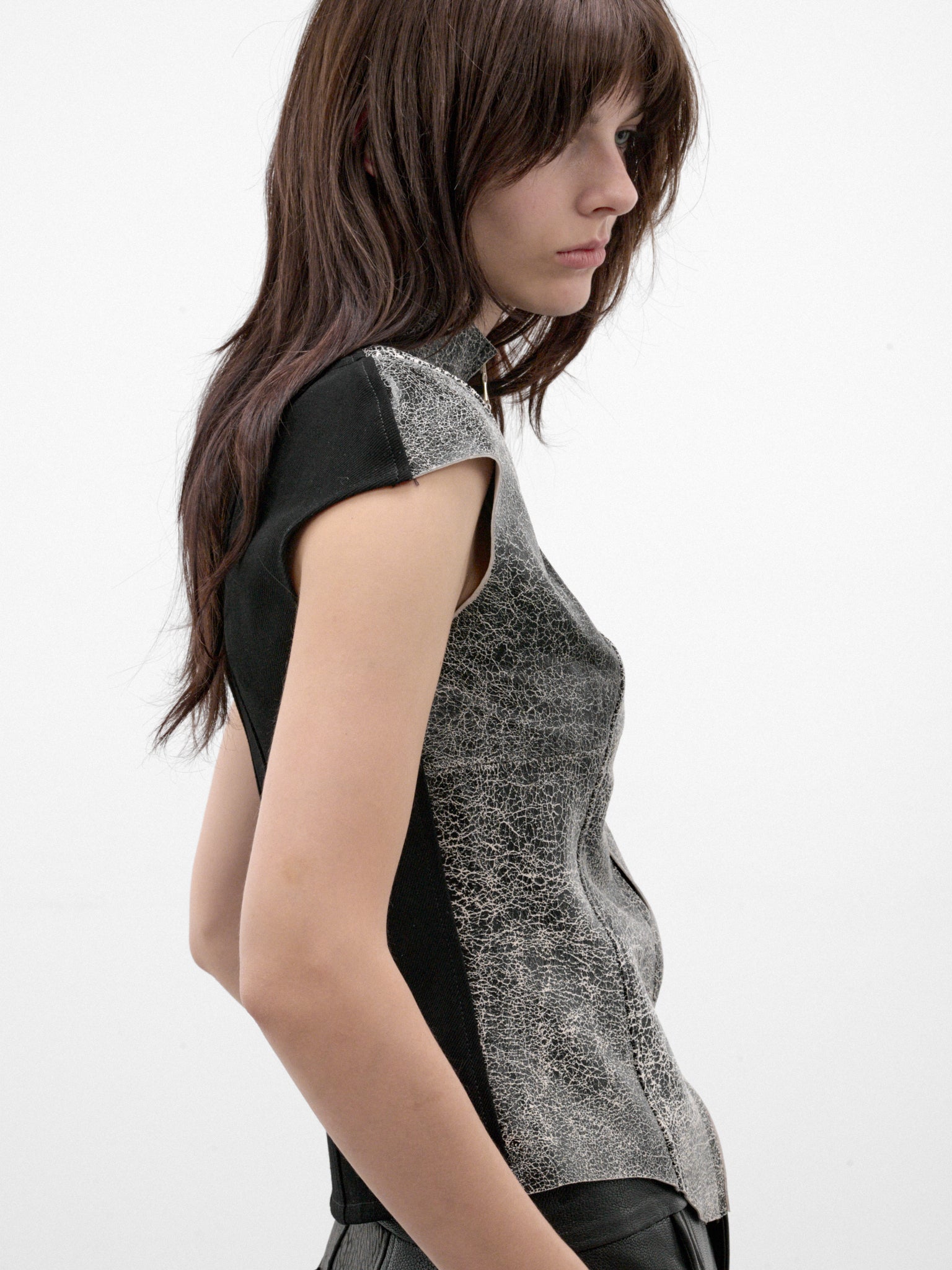 Gray Leather Fitted Zip Top (FLAW26CRCKLTP-CRACKLE-GREY)