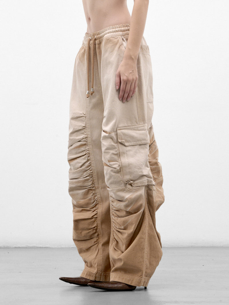 Khaki Cotton Ruched Cargo Pants (FLAW26MWDNCRGPNT-KHAKI)