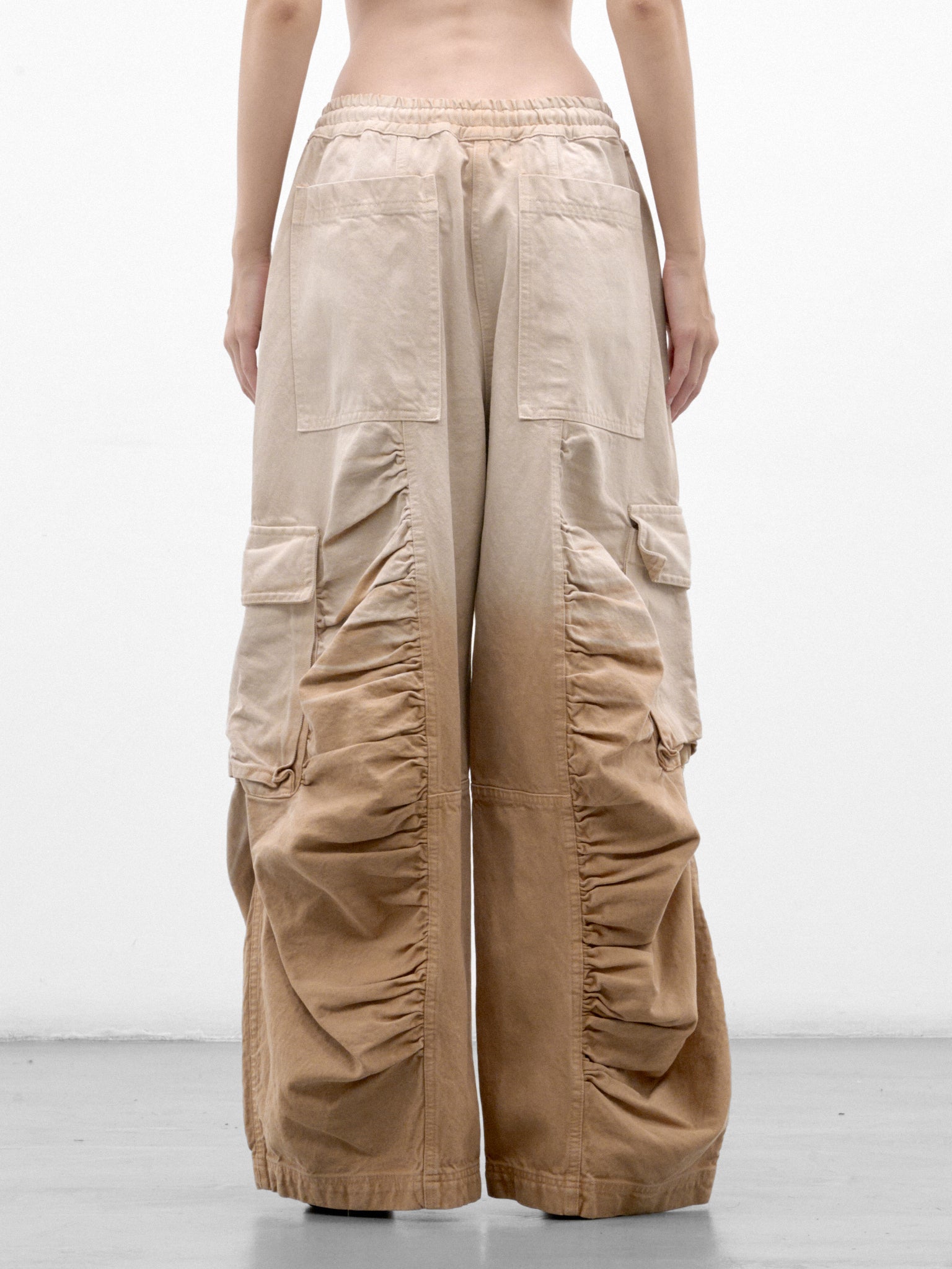 Khaki Cotton Ruched Cargo Pants (FLAW26MWDNCRGPNT-KHAKI)