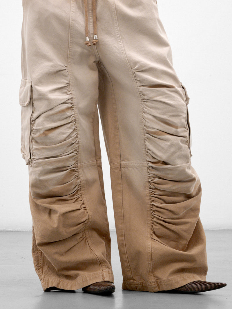 Khaki Cotton Ruched Cargo Pants (FLAW26MWDNCRGPNT-KHAKI)