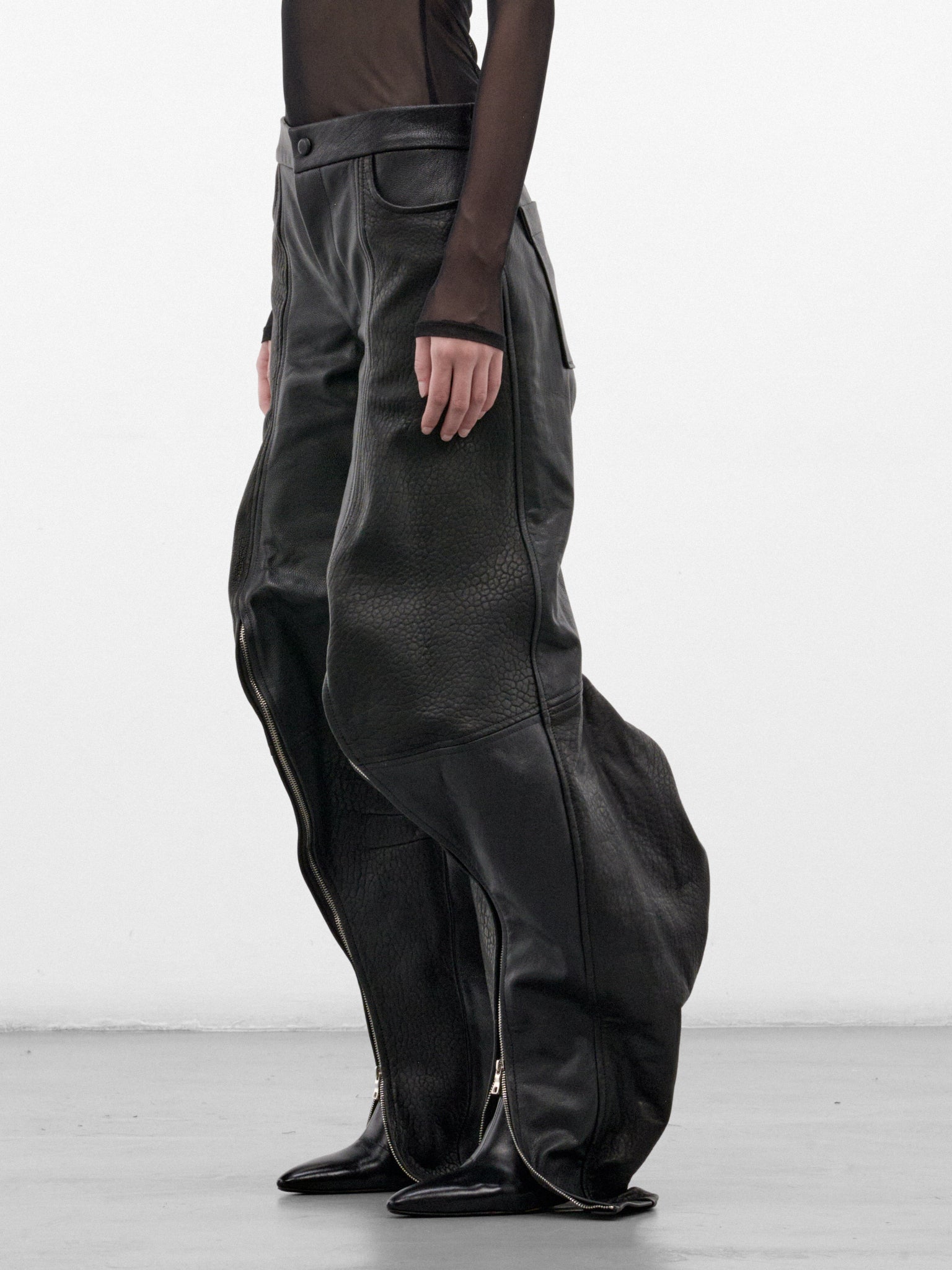 Black Lamb Leather Long Trousers (FLAW26SPNT-BLACK)
