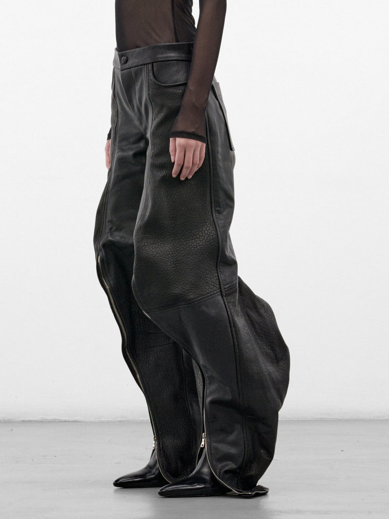 Black Lamb Leather Long Trousers (FLAW26SPNT-BLACK)