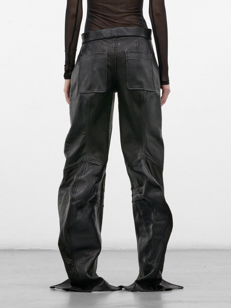 Black Lamb Leather Long Trousers (FLAW26SPNT-BLACK)