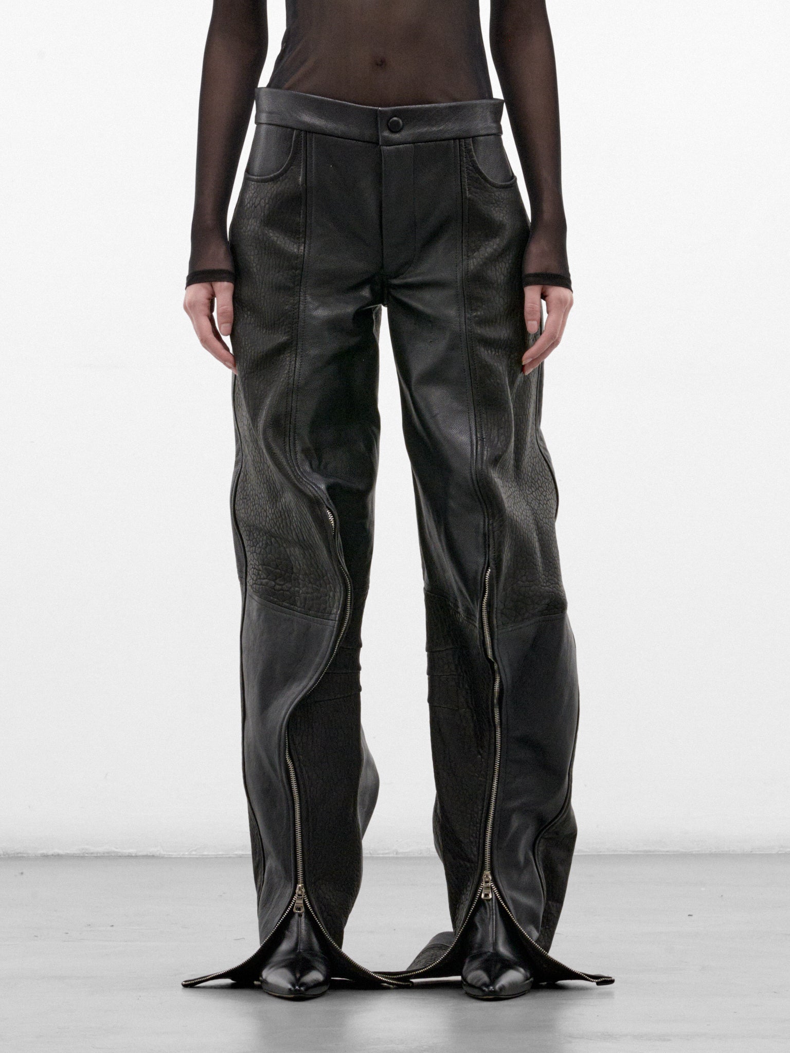 Black Lamb Leather Long Trousers (FLAW26SPNT-BLACK)