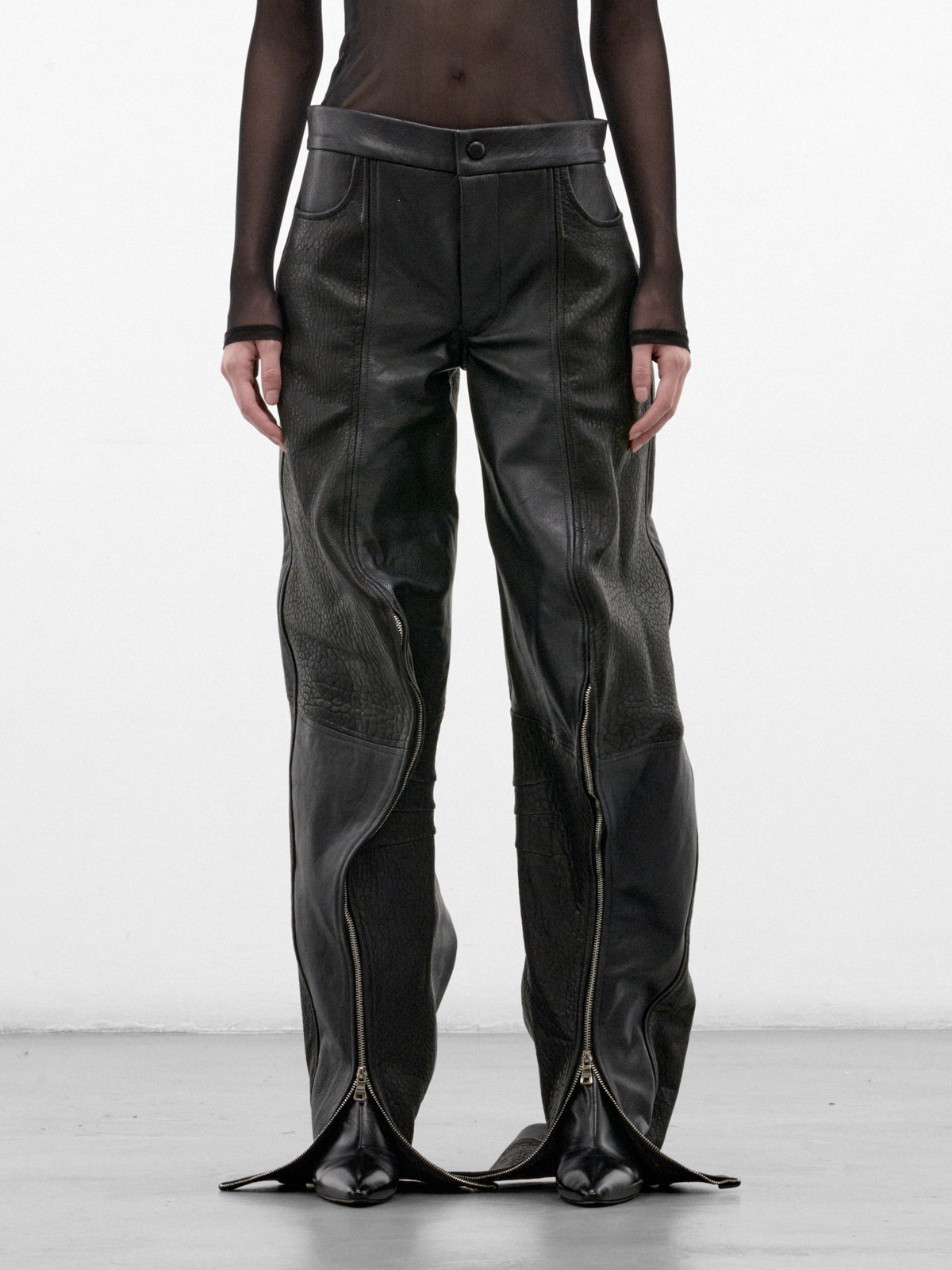 Black Lamb Leather Long Trousers (FLAW26SPNT-BLACK)