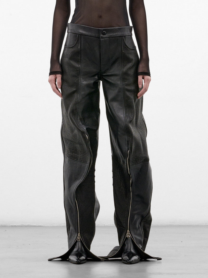 Black Lamb Leather Long Trousers (FLAW26SPNT-BLACK)