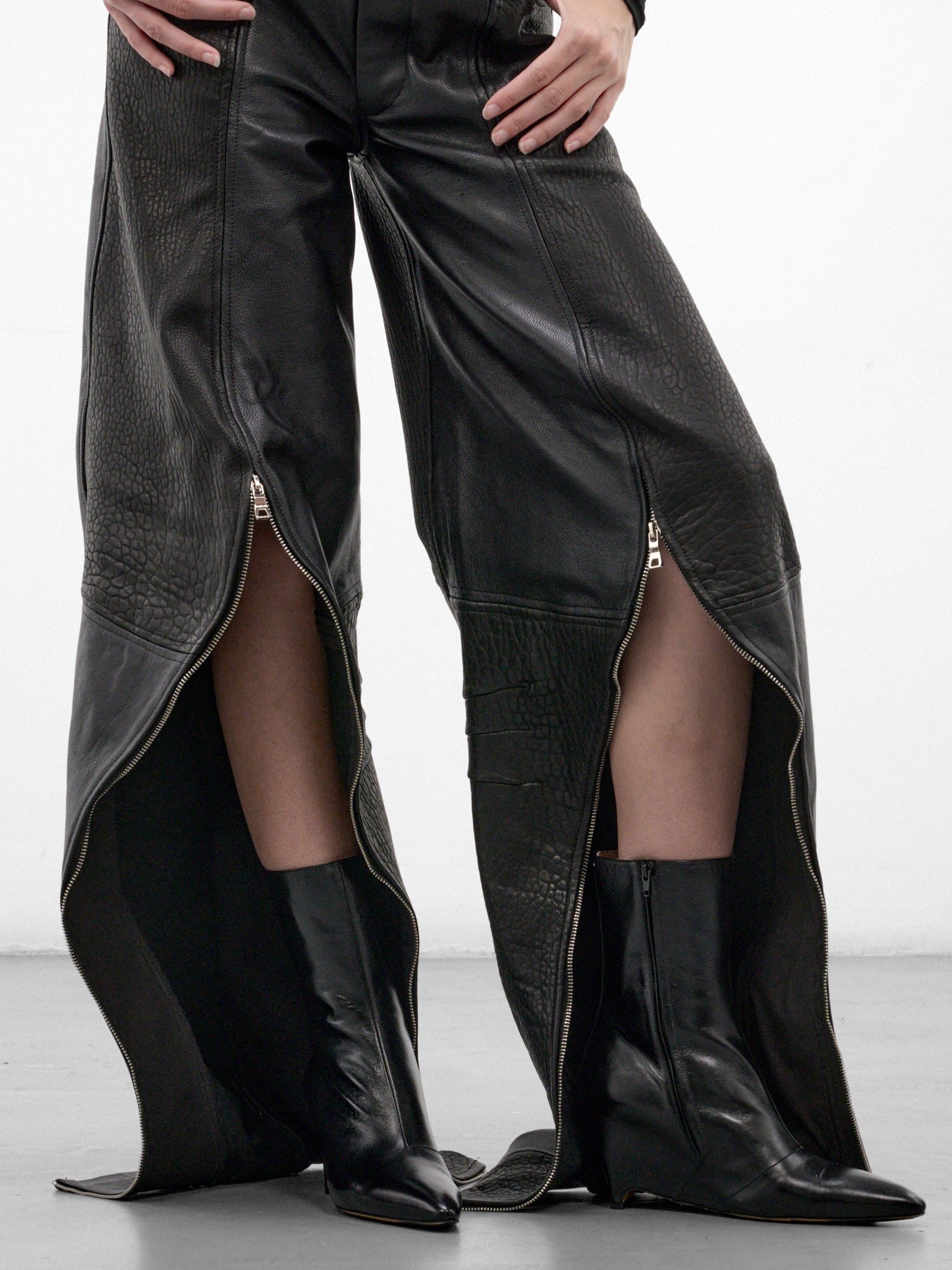 Black Lamb Leather Long Trousers (FLAW26SPNT-BLACK)