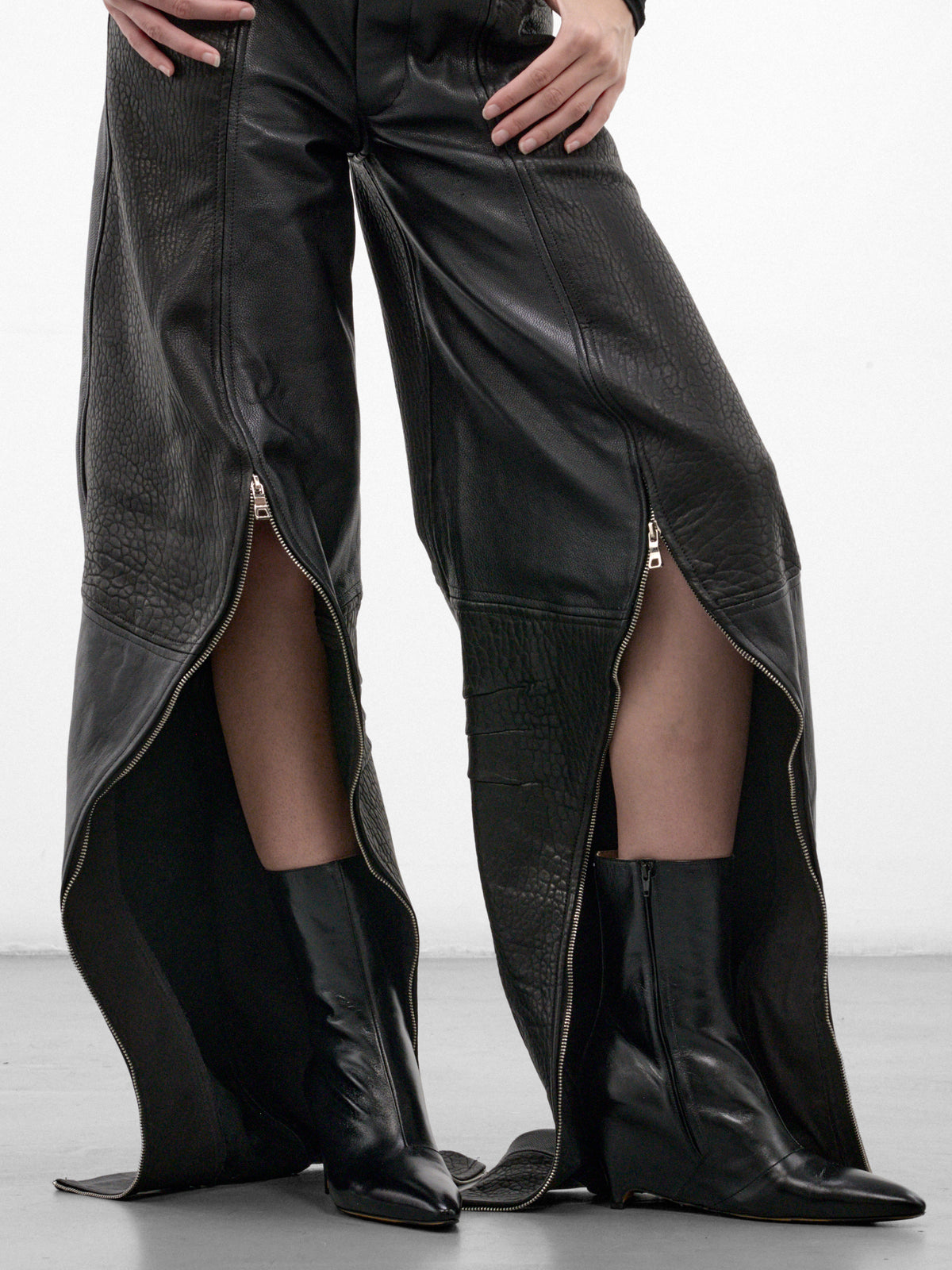 Black Lamb Leather Long Trousers (FLAW26SPNT-BLACK)