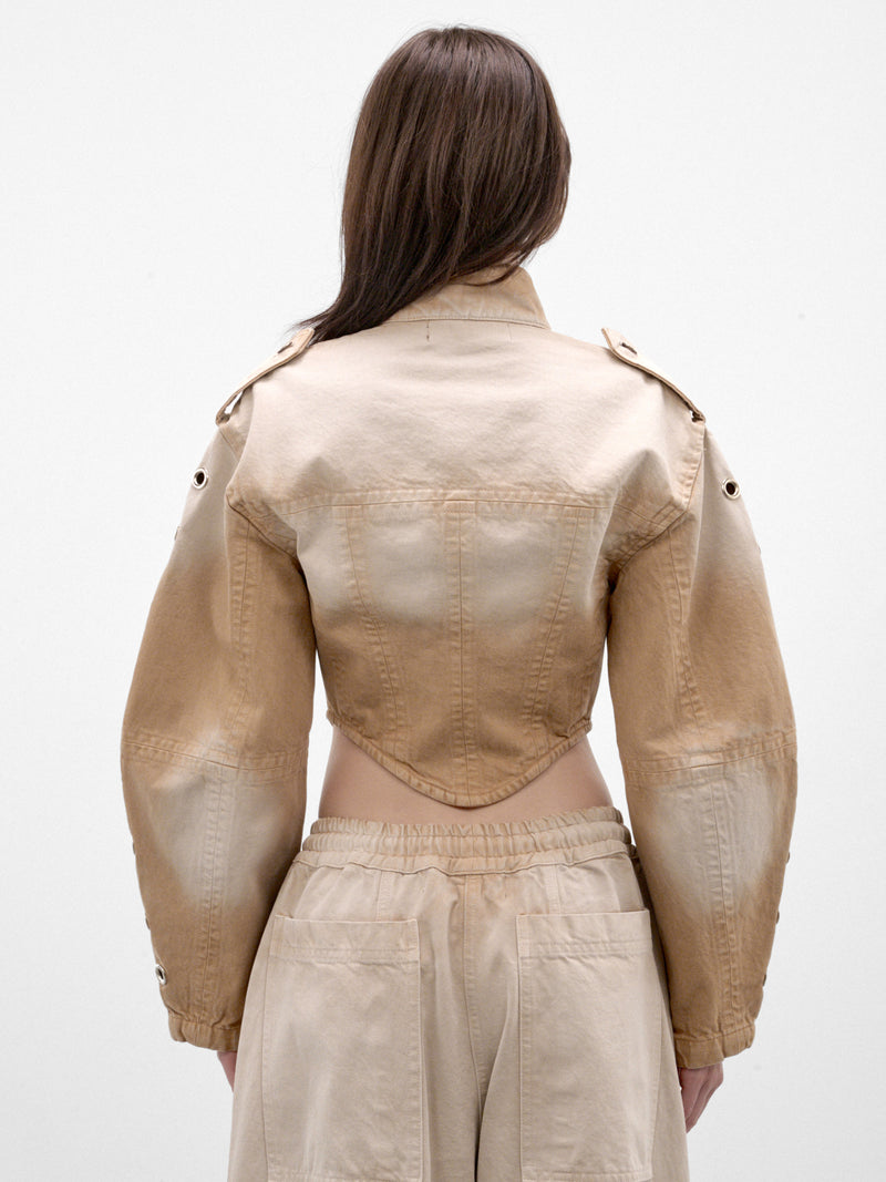 Khaki Cotton Cropped Jacket (FLAW26WWMTJCKT-KHAKI)