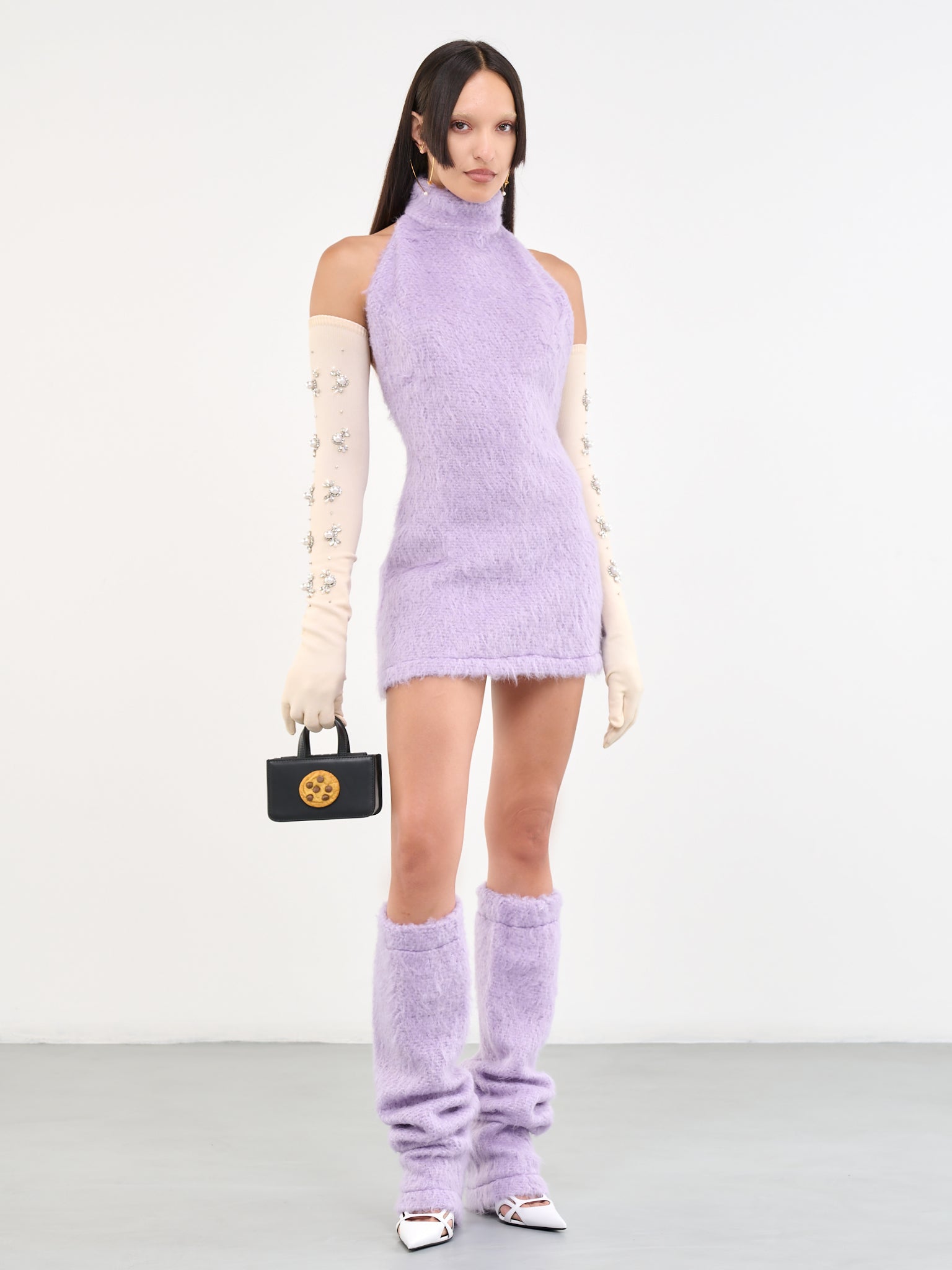 mini fluffy dress ASOS DESIGN textured fluffy halterneck mini dress in chocolate