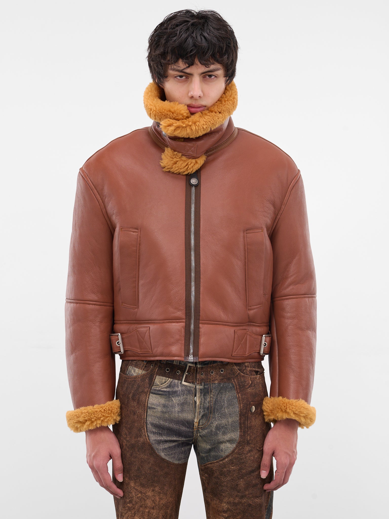 Brown Shearling Leather Biker Jacket (FN-MN-LEAT000292-RUST-BROWN)