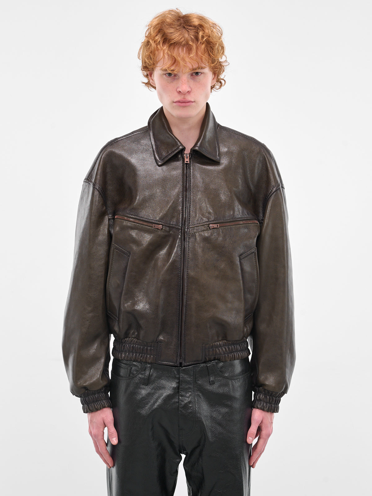 Green Lamb Leather Bomber Jacket (FN-MN-LEAT000293-VINTAGE-GREEN)