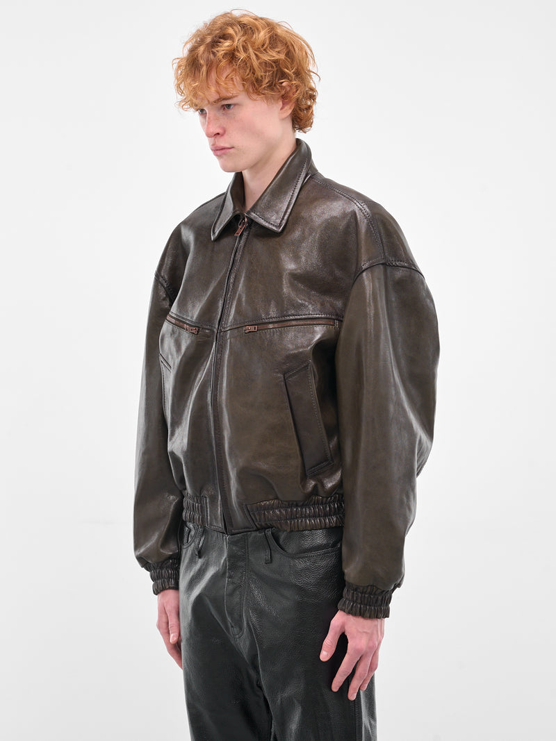Green Lamb Leather Bomber Jacket (FN-MN-LEAT000293-VINTAGE-GREEN)
