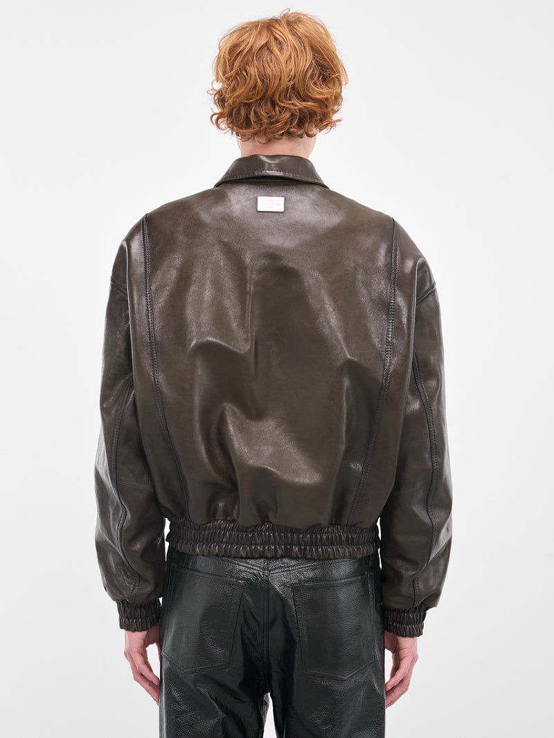 Green Lamb Leather Bomber Jacket (FN-MN-LEAT000293-VINTAGE-GREEN)