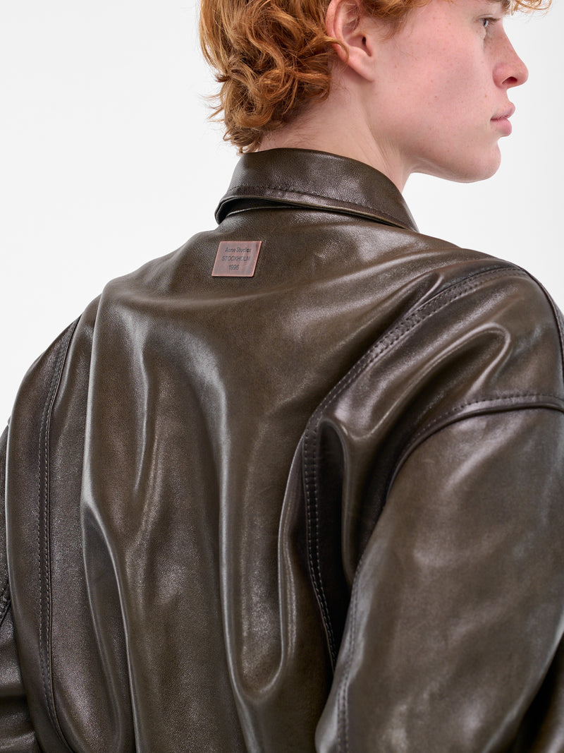 Green Lamb Leather Bomber Jacket (FN-MN-LEAT000293-VINTAGE-GREEN)