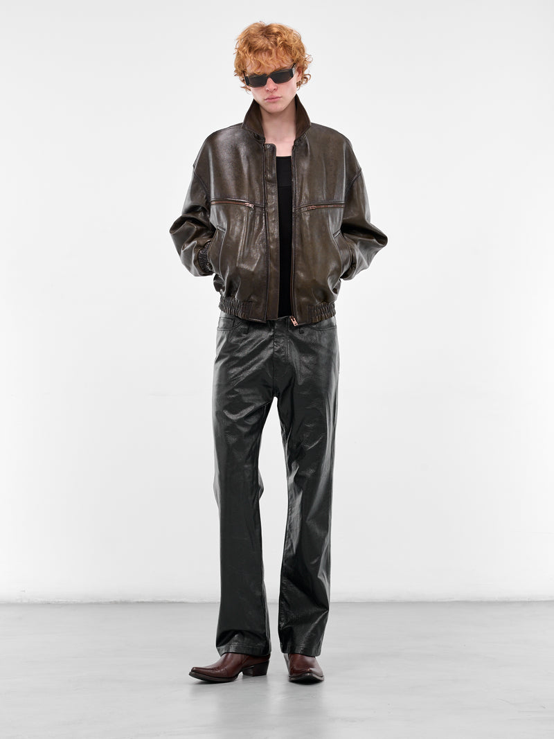 Green Lamb Leather Bomber Jacket (FN-MN-LEAT000293-VINTAGE-GREEN)